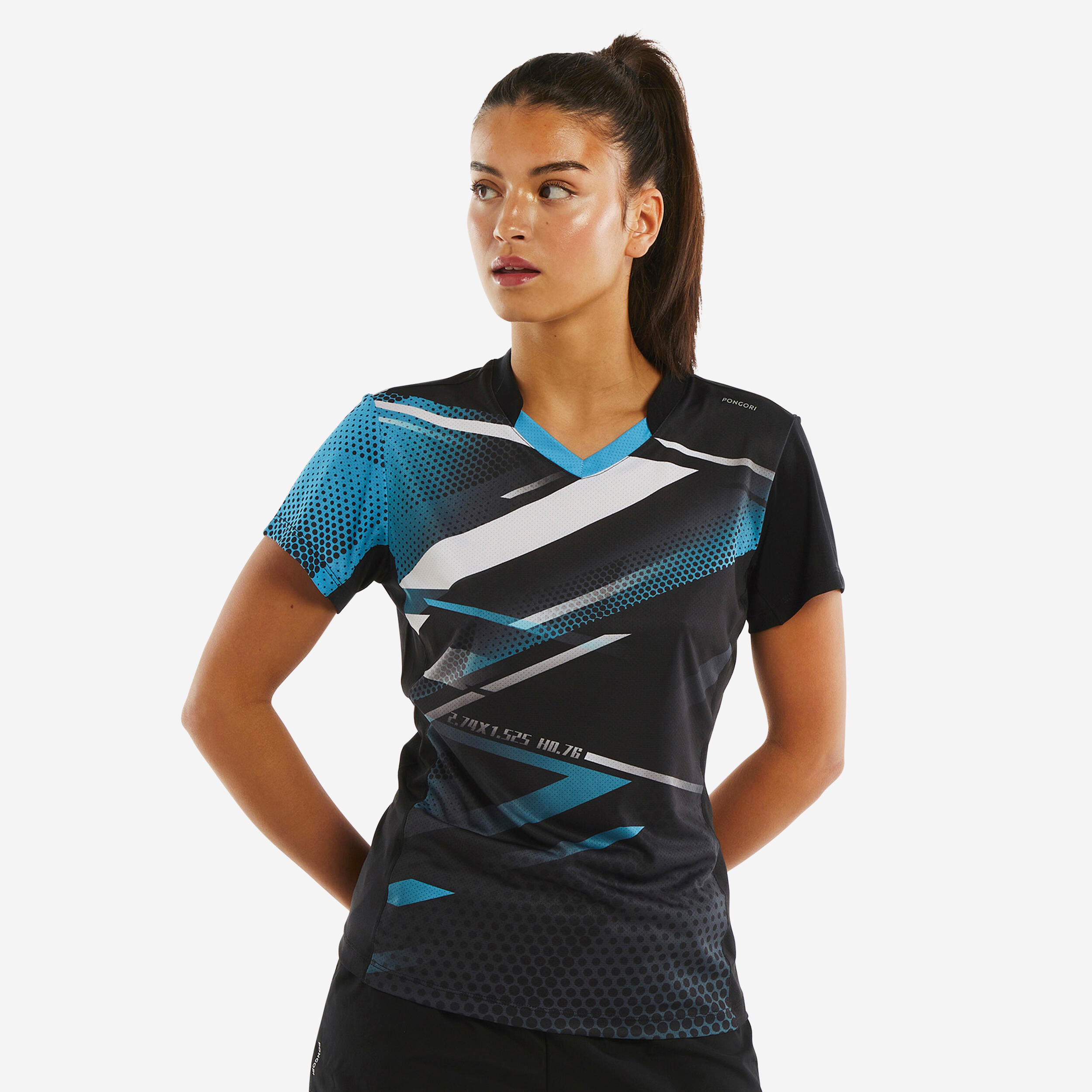 PONGORI Women's Table Tennis T-Shirt TTP560 - Black/Blue