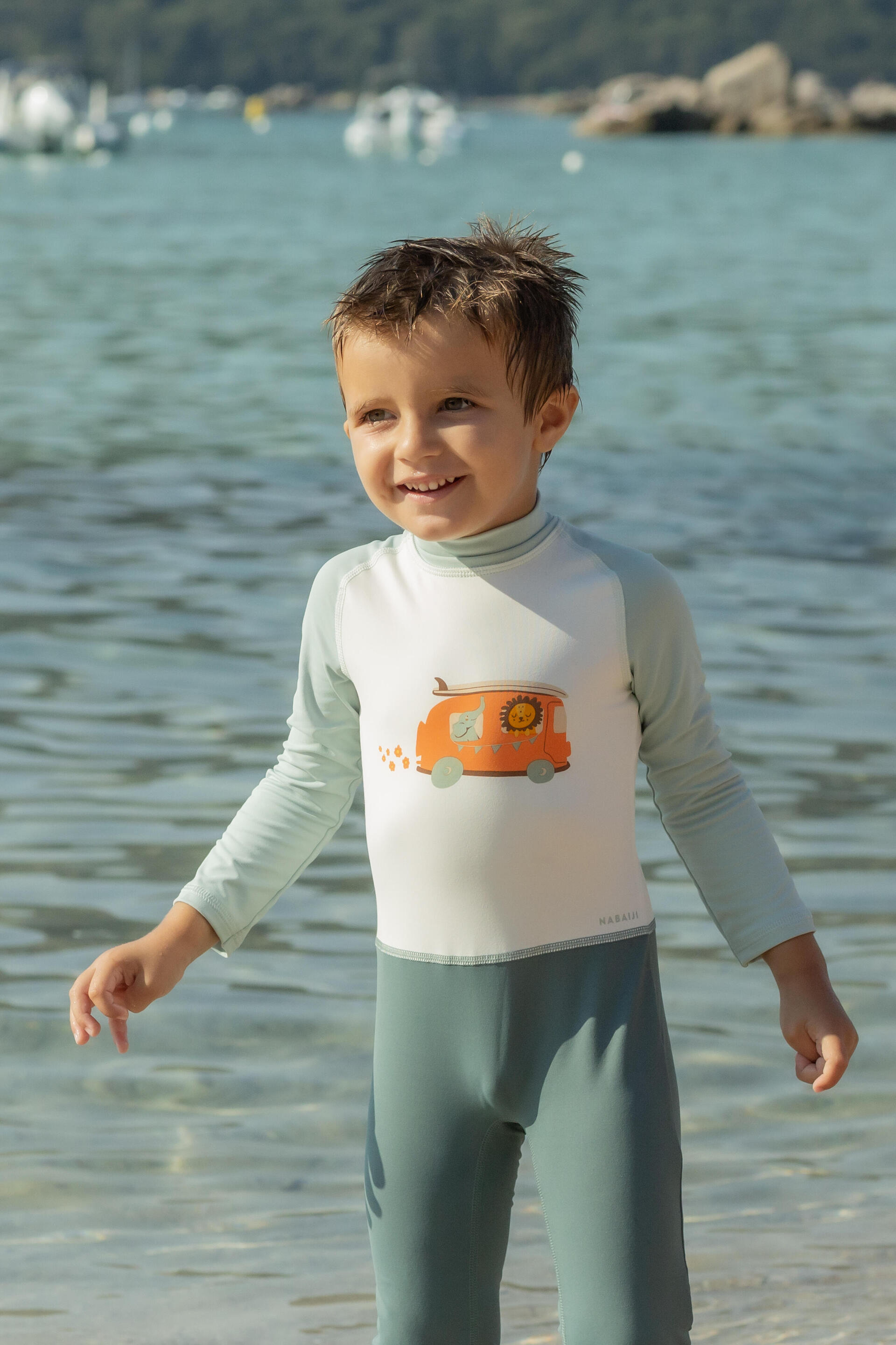 Baby Kids' long-sleeve UV-protection swimming suit Blue Print