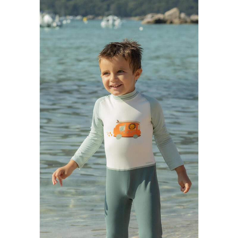 Bebek/Çocuk UV Korumalı Uzun Kollu Wetsuit - Baskılı/Mavi