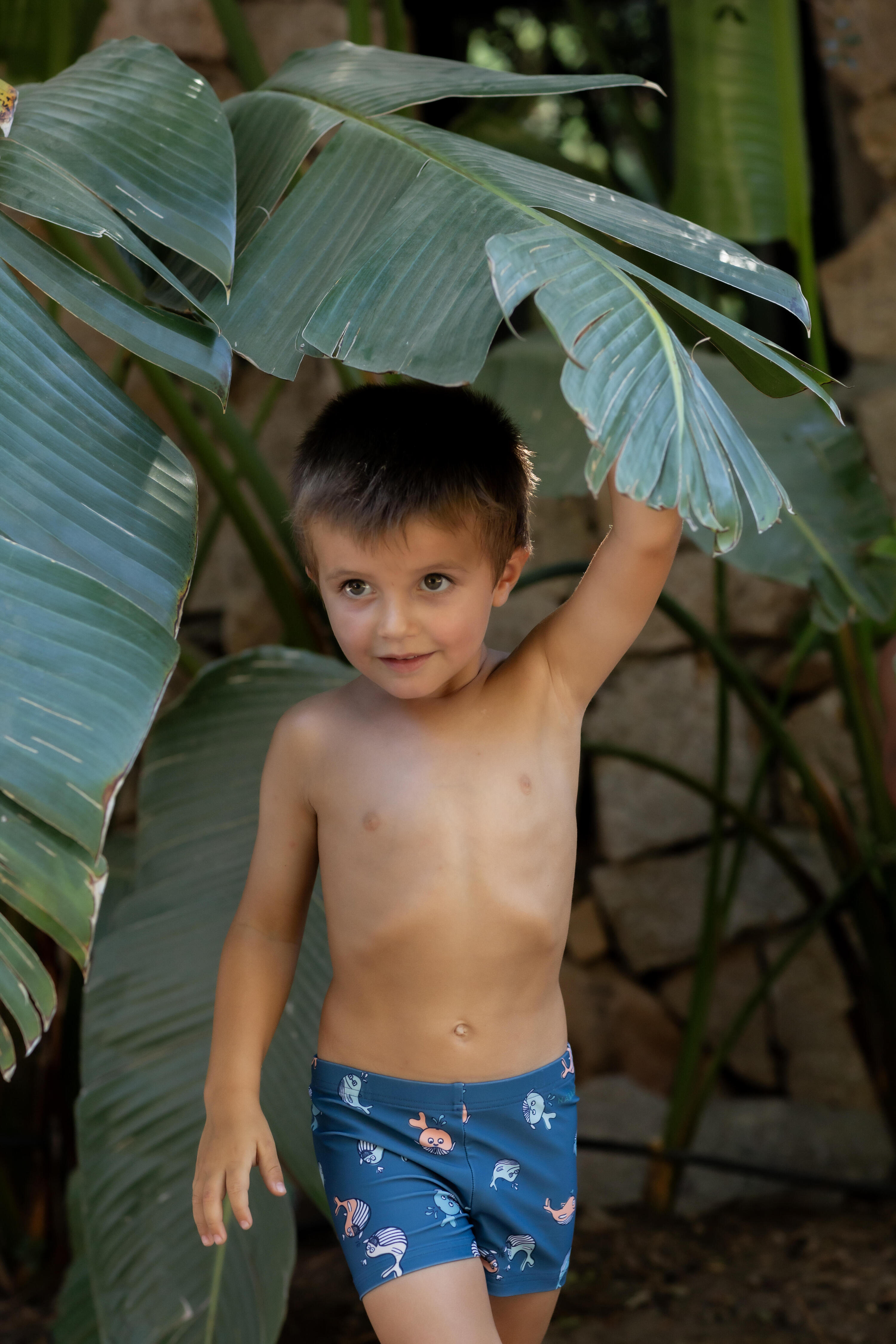 Boxer de bain bébé / enfant bleu foncé imprimé baleine 6/11