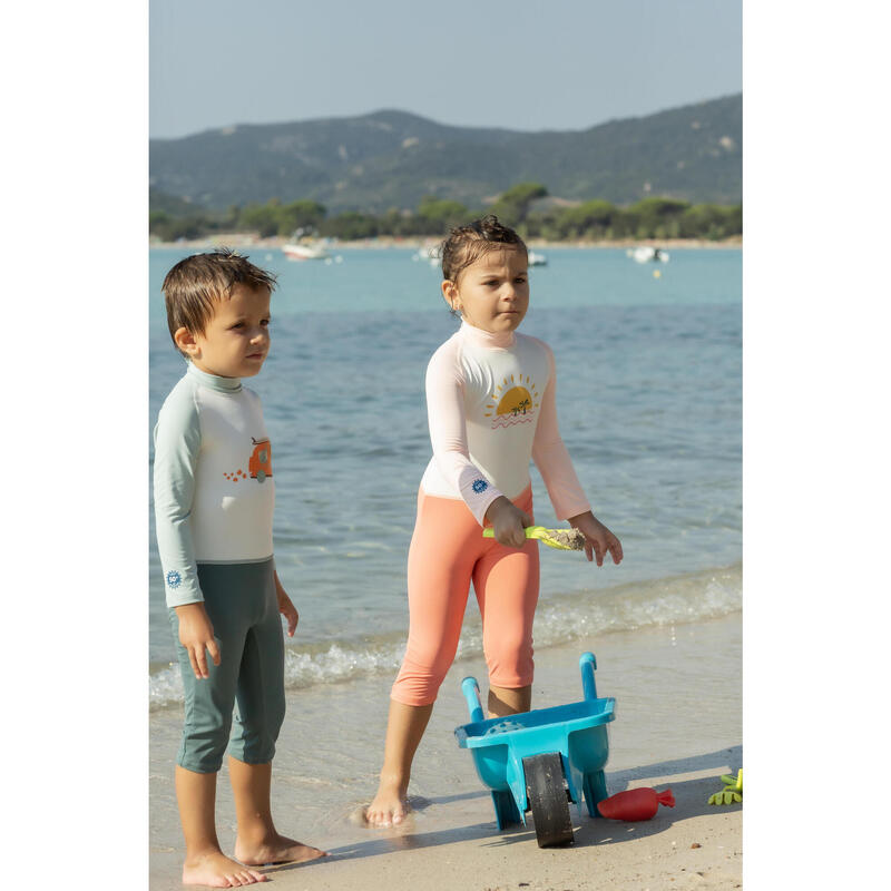 Uv-werend zwempak met lange mouwen voor peuters/kinderen blauw met motief