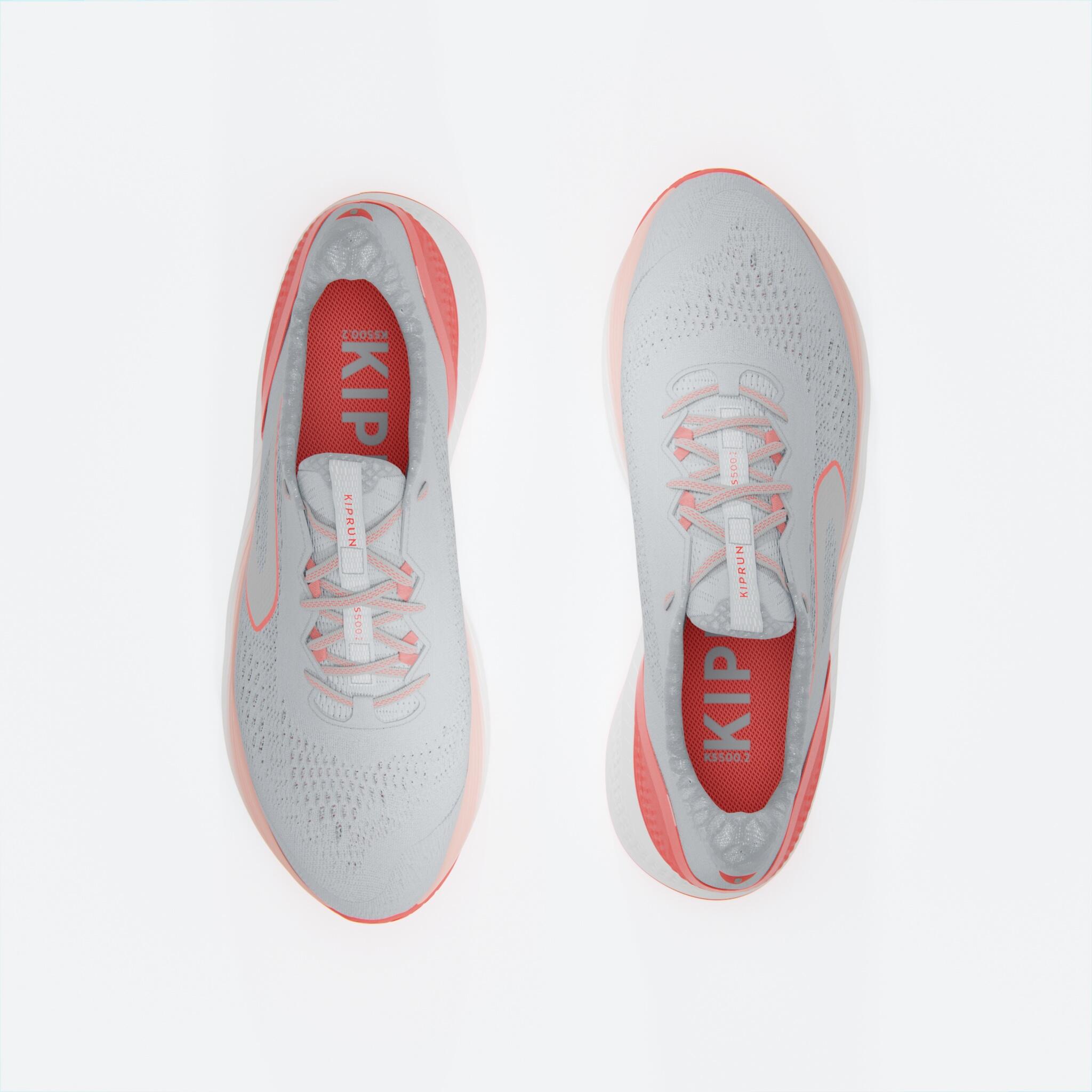 WOMEN'S RUNNING SHOE KIPRUN KS 500 2 GREY AND CORAL