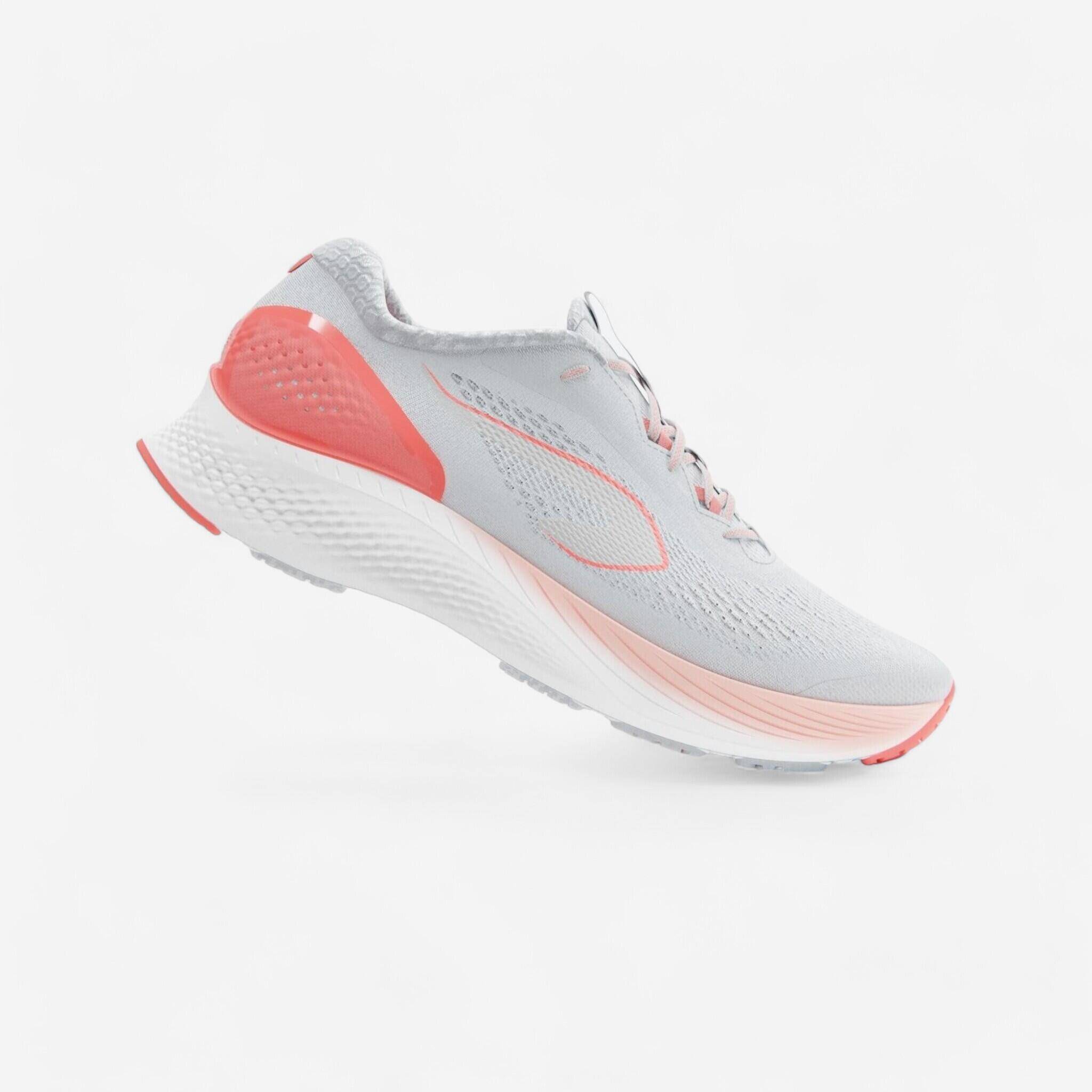WOMEN'S KIPRUN KS 500 2 RUNNING SHOES - GREY AND CORAL -  1