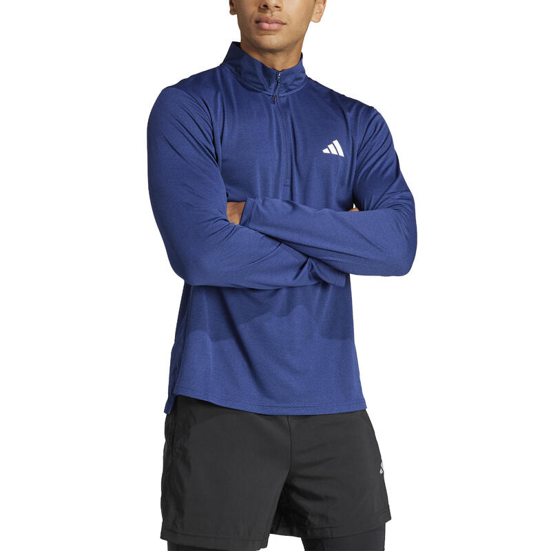 Sudadera Fitness Cardio Adidas Hombre Azul Cuello Cremallera