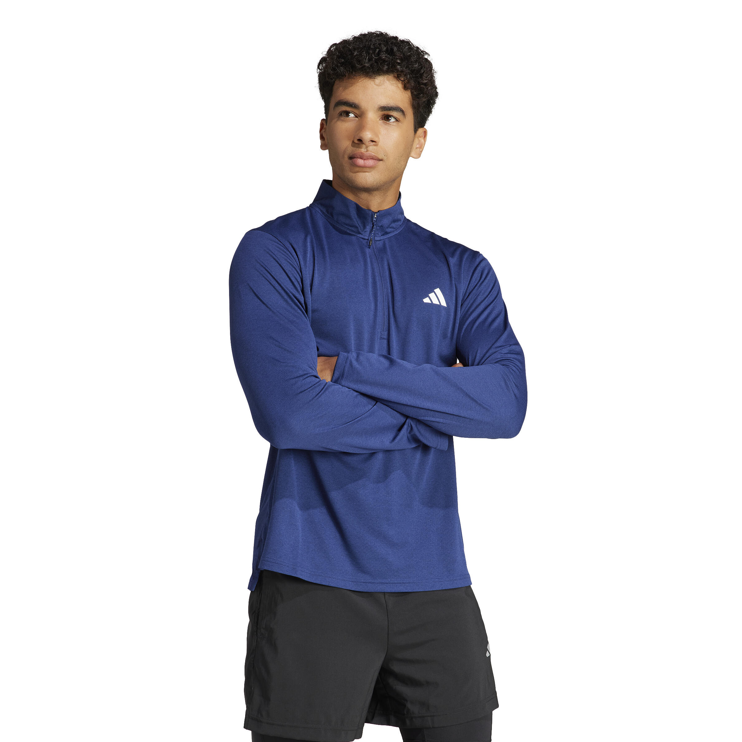 Mens Cardio Fitness Sweatshirt with Zip-Up Collar - Blue 1/7