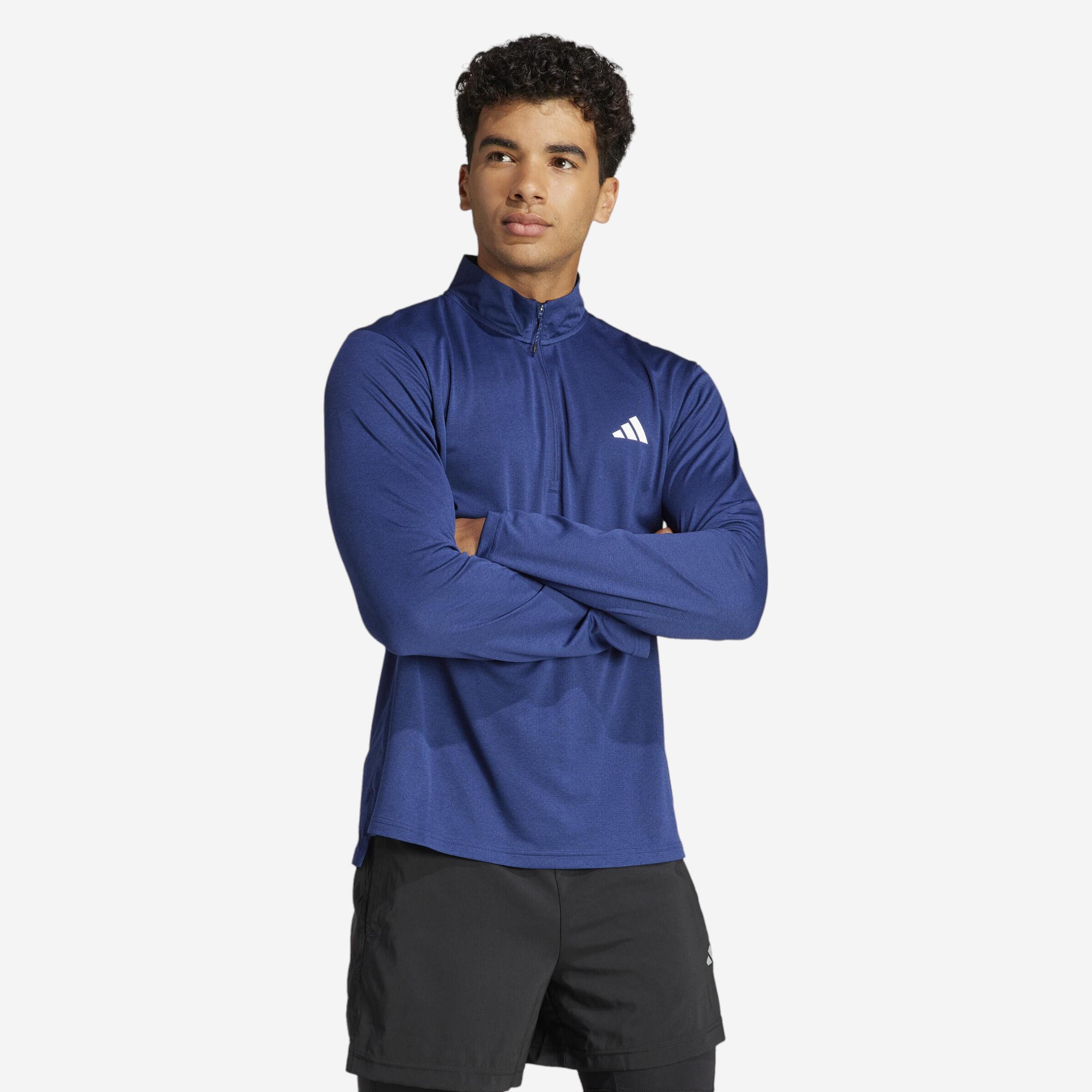 Adidas - Sweat-shirt Col Zip De Fitness Cardio Adidas Homme Bleu - T-shirt Manches Longues - Panoplies Training Adultes - - 38 S - Decathlon