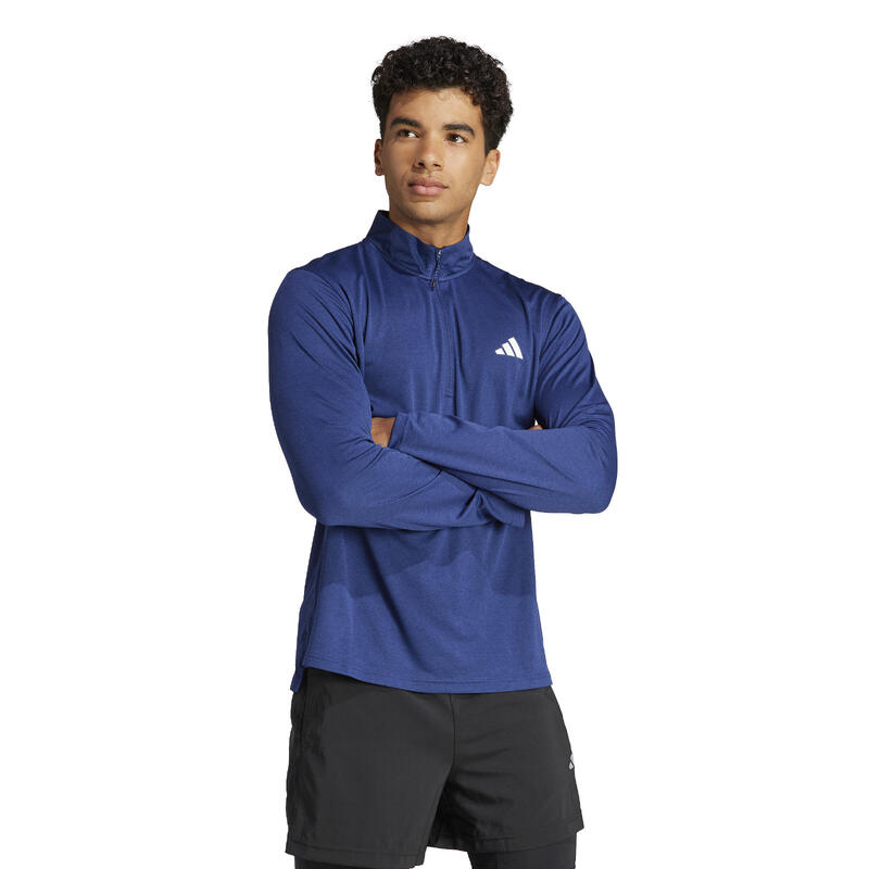 Sudadera Fitness Cardio Adidas Hombre Azul Cuello Cremallera