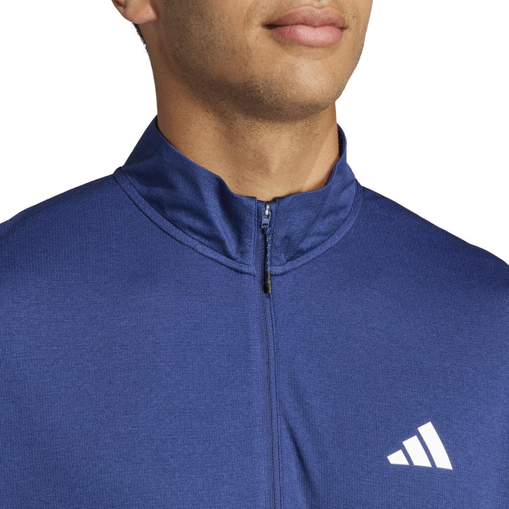 Vīriešu sportiska stila džemperis ar rāvējslēdzēja apkakles daļā, zils