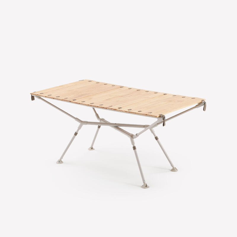 TABLE DE CAMPING COMPACTE 4/6 PERSONNES - PLATEAU BOIS - POCHE DE RANGEMENT