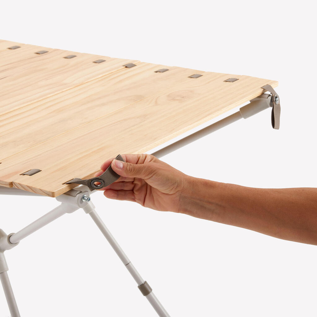Compact Camping Table  4/6 People Wooden Top Storage Pocket