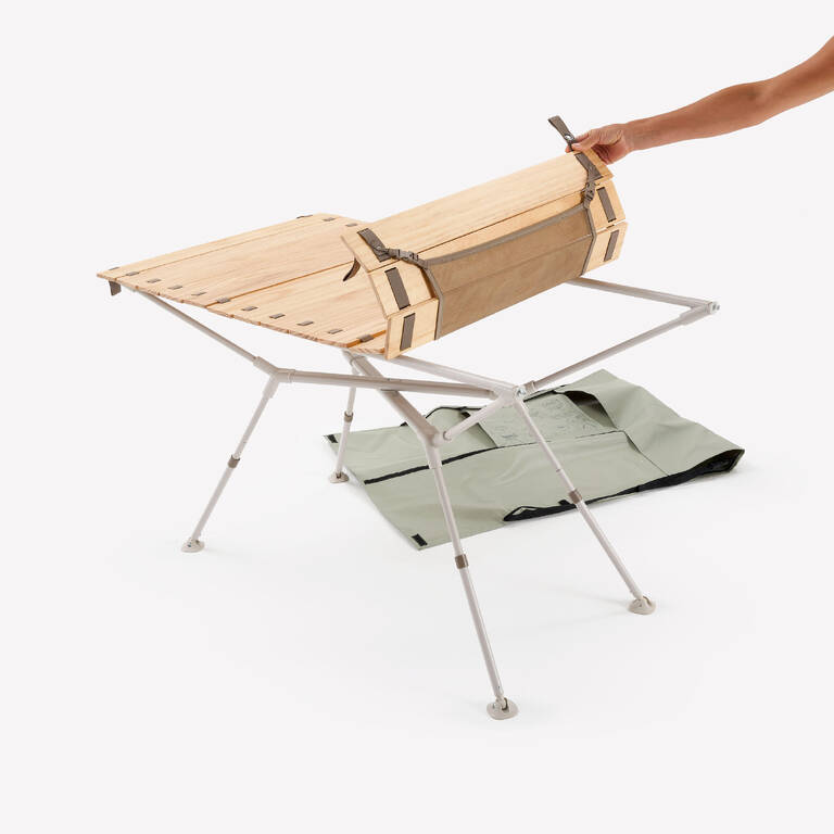 Compact Camping Table  4/6 People Wooden Top Storage Pocket