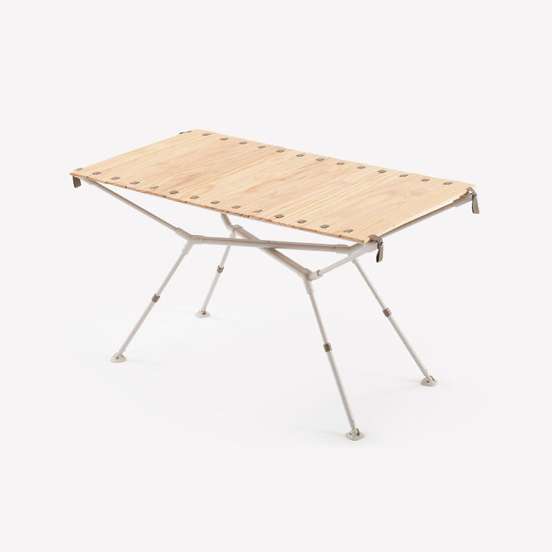 TABLE DE CAMPING COMPACTE 4/6 PERSONNES - PLATEAU BOIS - POCHE DE RANGEMENT