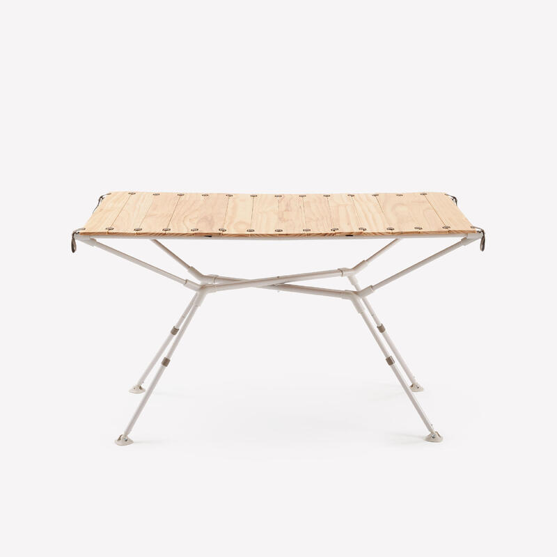 TABLE DE CAMPING COMPACTE 4/6 PERSONNES - PLATEAU BOIS - POCHE DE RANGEMENT