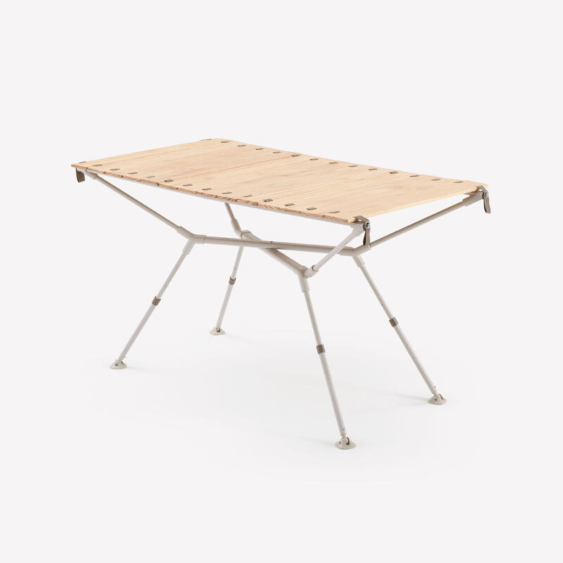Mesa plegable de madera de camping 4-6 personas con bolsillo malla Quechua