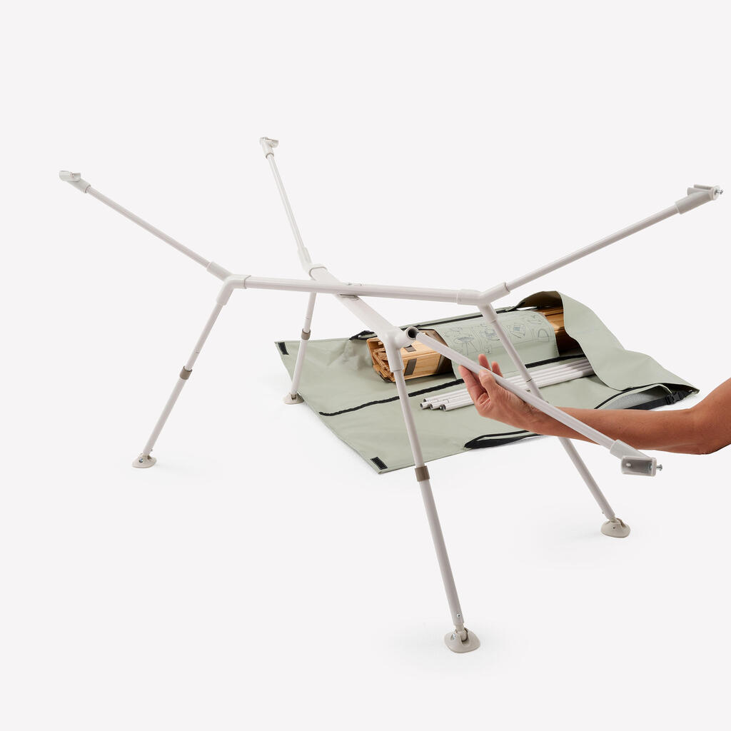 Compact Camping Table  4/6 People Wooden Top Storage Pocket