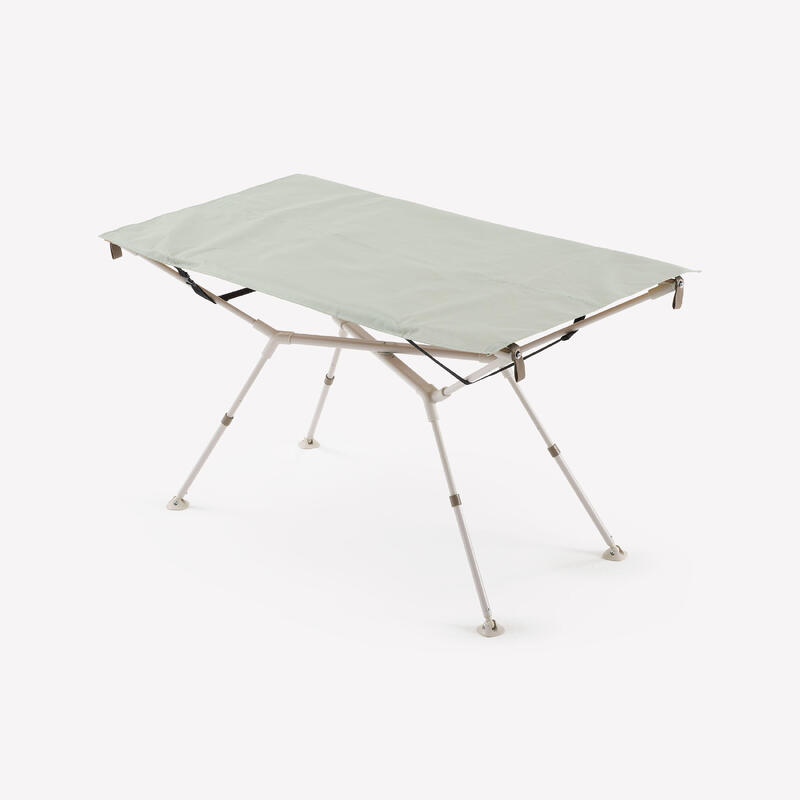 TABLE DE CAMPING COMPACTE 4/6 PERSONNES - PLATEAU BOIS - POCHE DE RANGEMENT