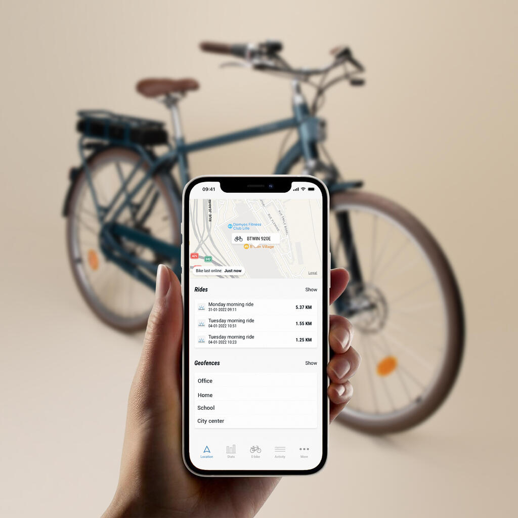 Mestský elektrický bicykel Elops 920 E Connect s vysokým rámom zelený