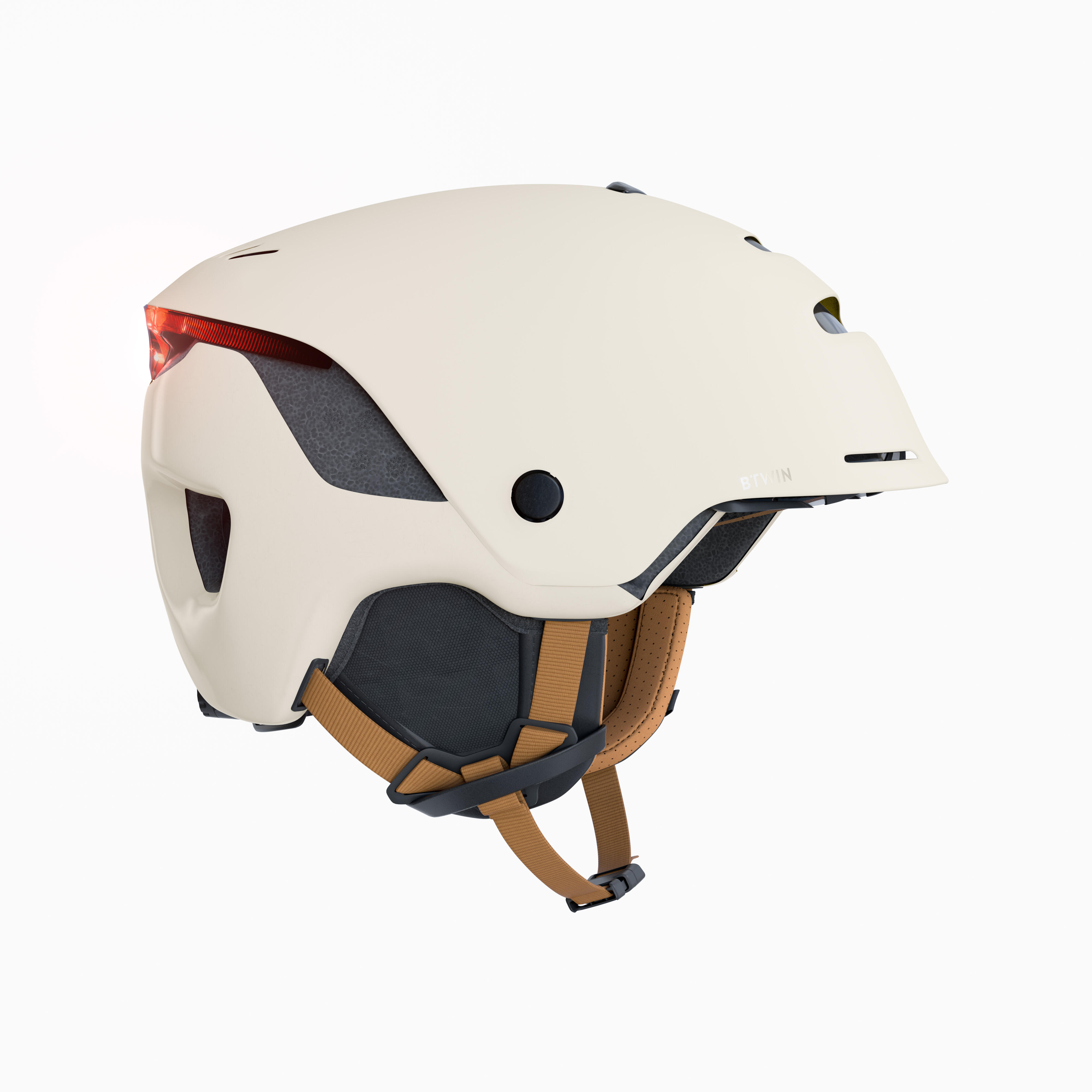 City Cycling Helmet with Visor and Rear Light 900 Beige Decathlon