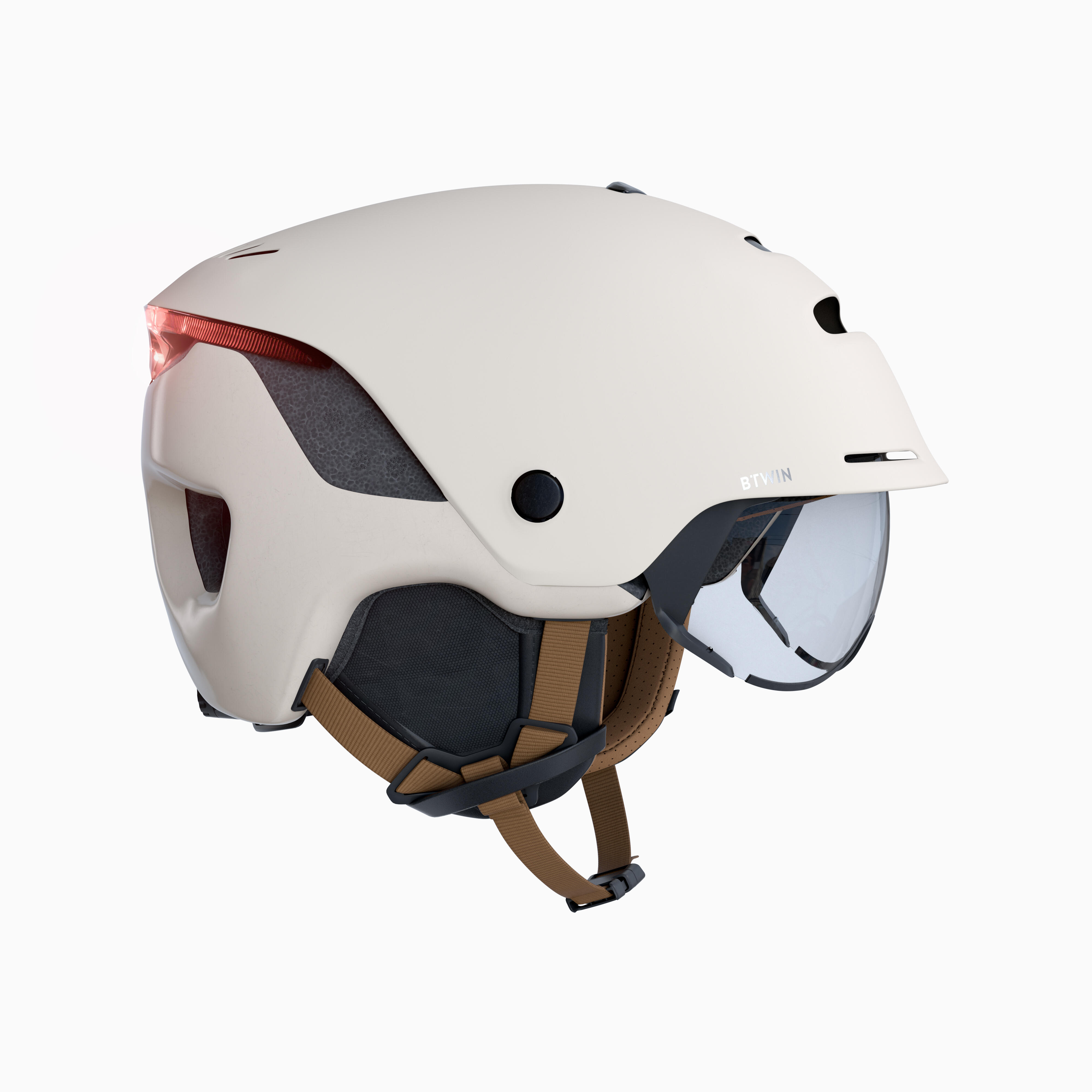 900 city bike helmet - visor and rear light - beige