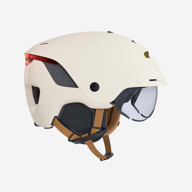 Capacete de Ciclismo com Viseira e Luz Traseira 900 Bege
