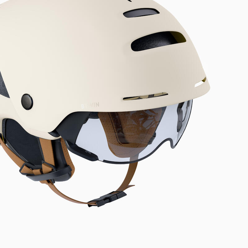 Kask na rower miejski Btwin 900 z szybą i tylną lampką