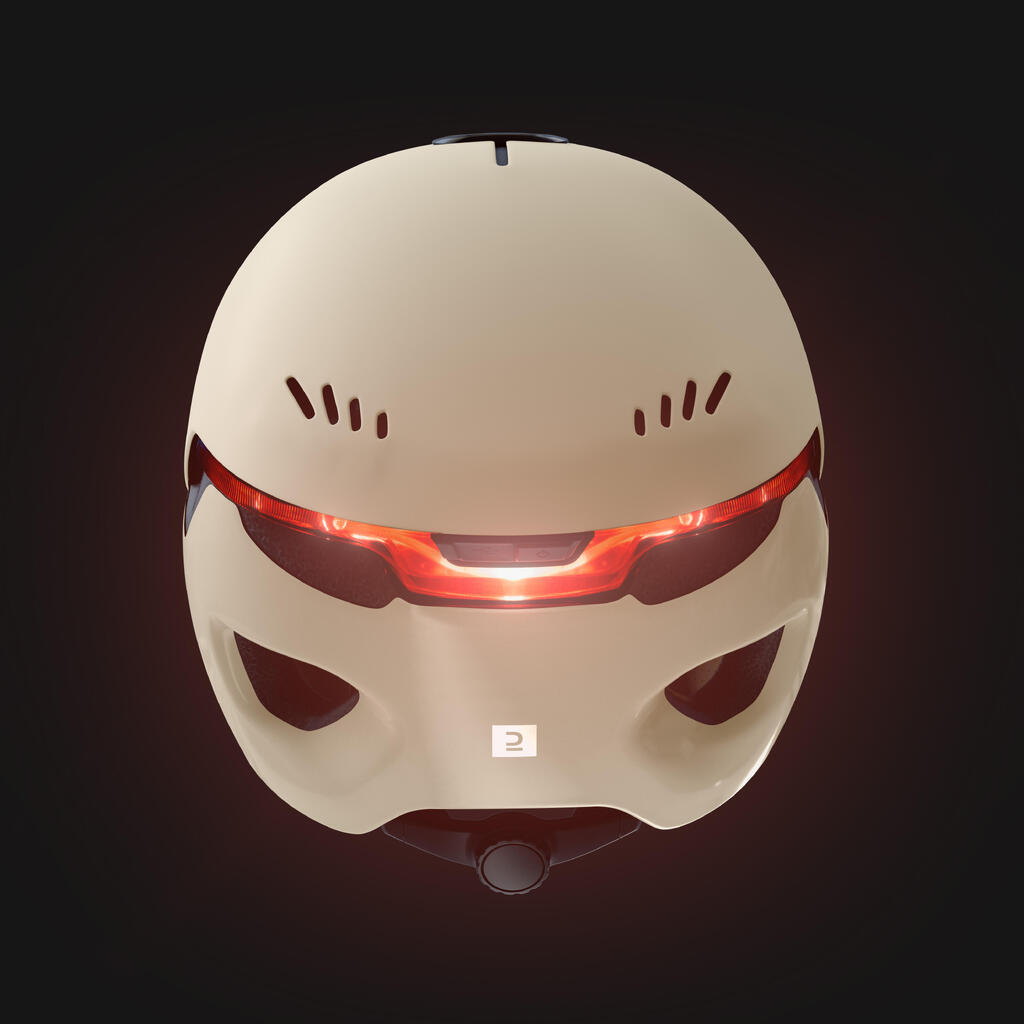City Cycling Helmet with Visor and Rear Light 900 - Beige