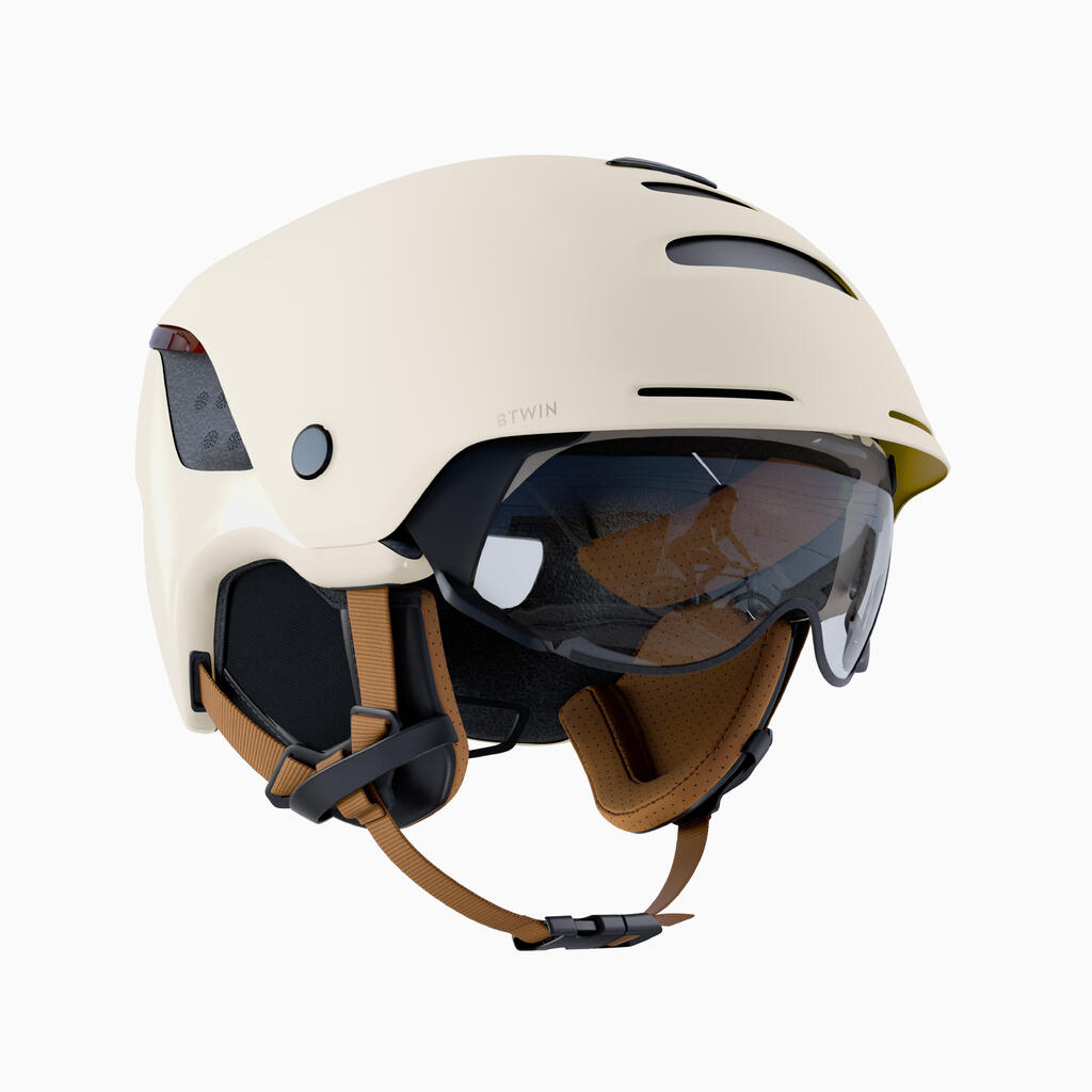 City Cycling Helmet with Visor and Rear Light 900 - Beige