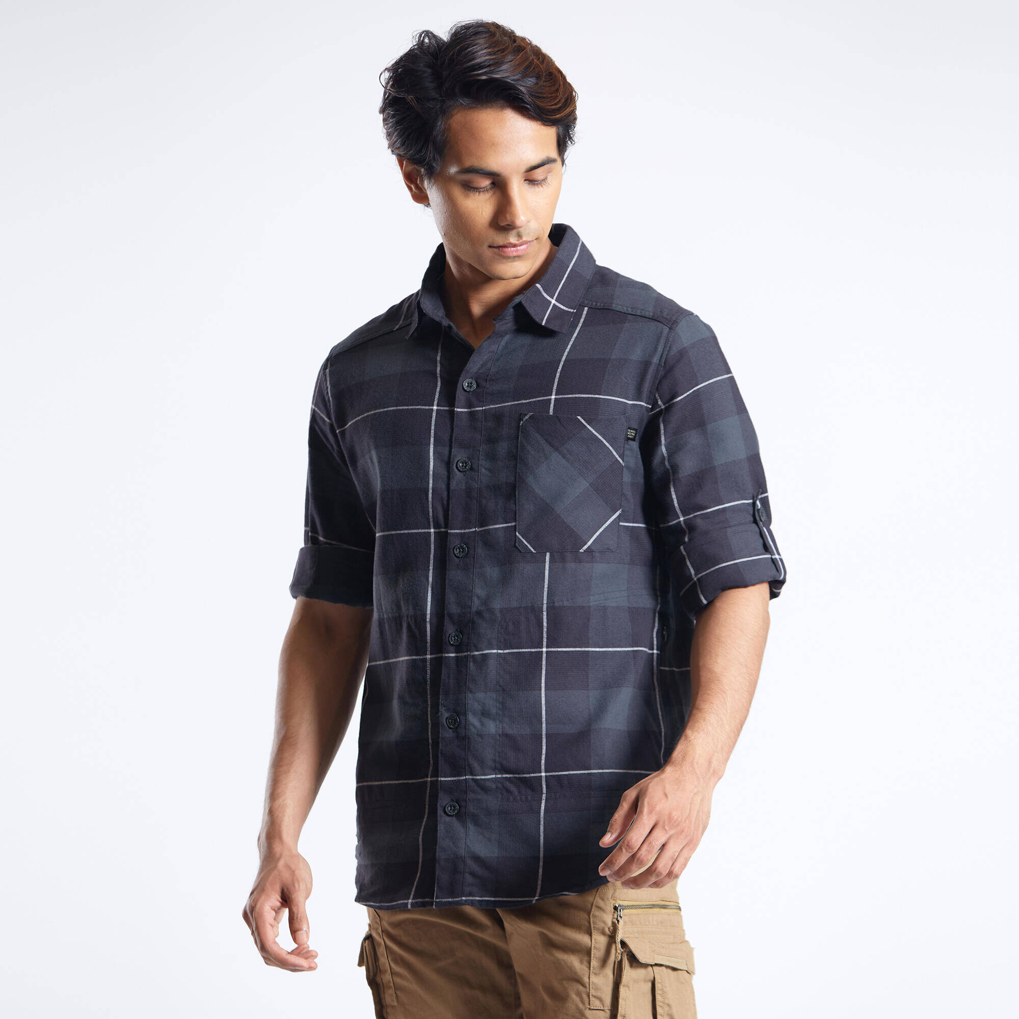 Men Checked Full Sleeve Light Flannel Shirt Black - Travel 500