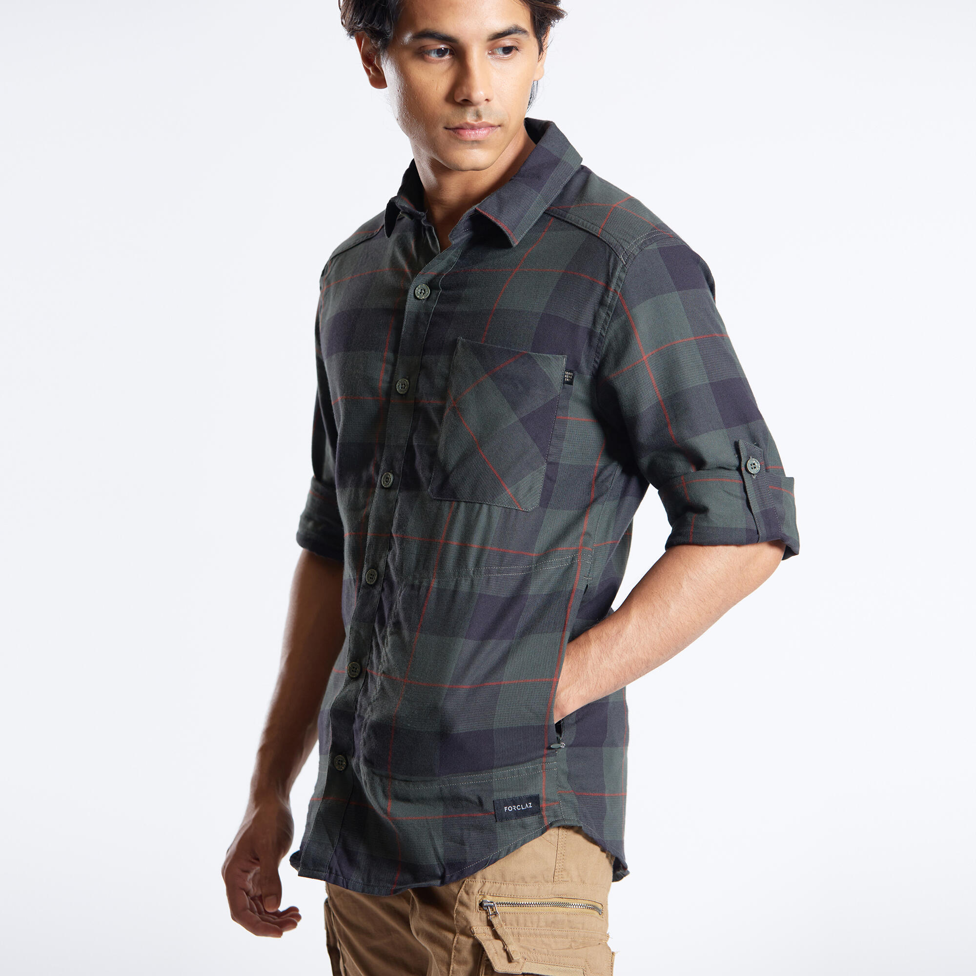 Men Checked Full Sleeve Light Flannel Shirt Dark Green - Travel 500