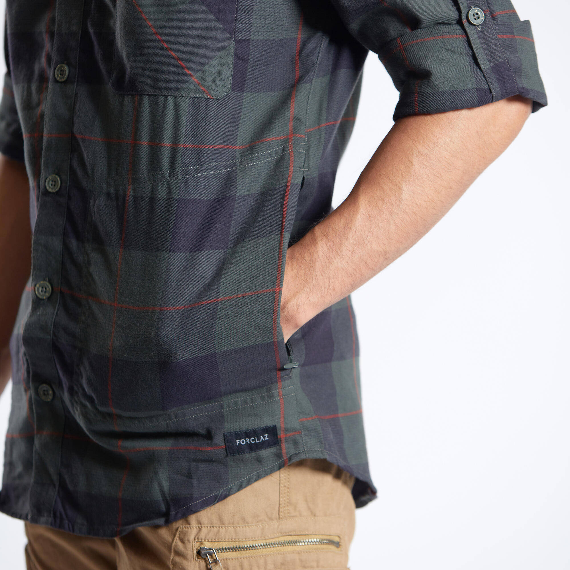 Men Checked Full Sleeve Light Flannel Shirt Dark Green - Travel 500 -  5