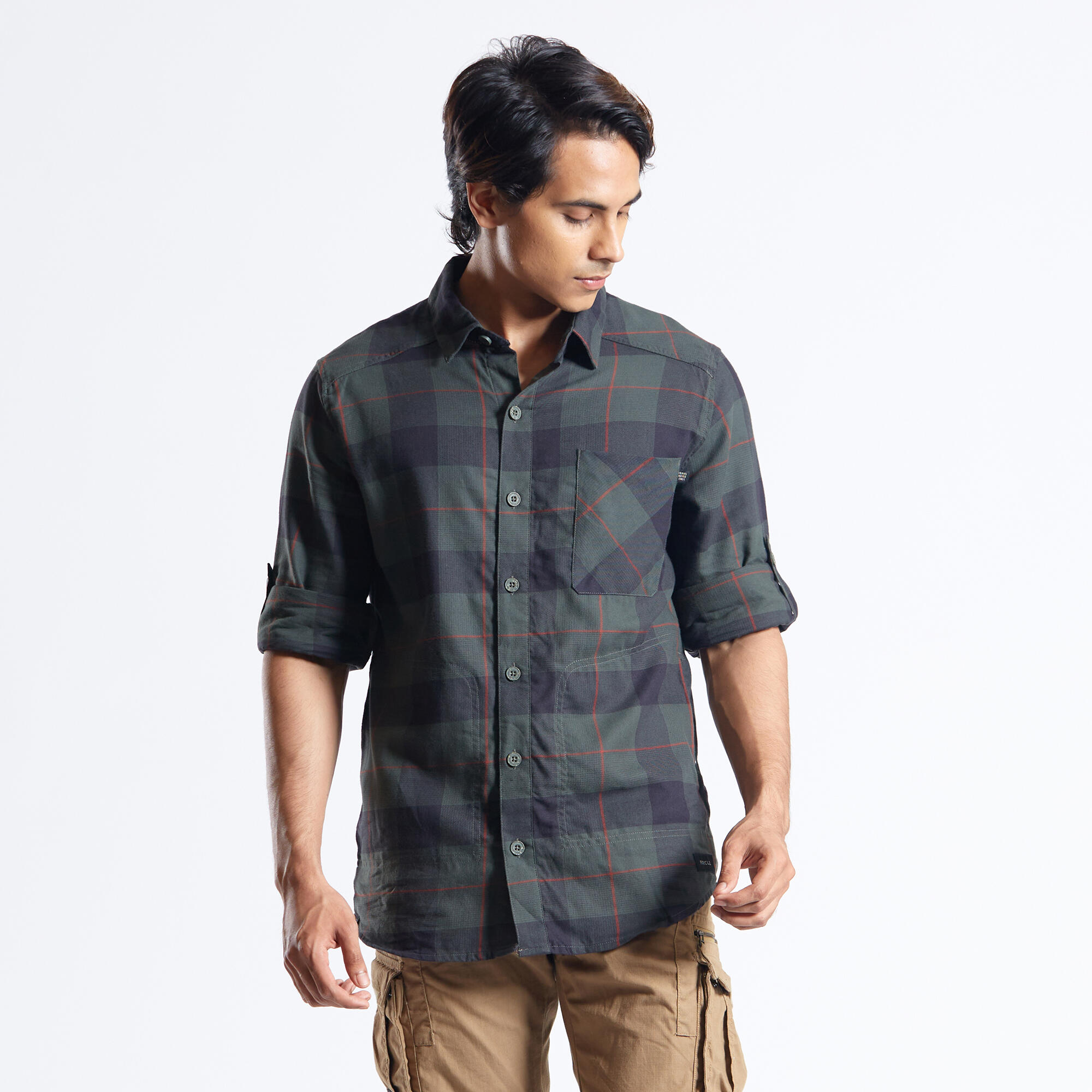 Men Checked Full Sleeve Light Flannel Shirt Dark Green - Travel 500