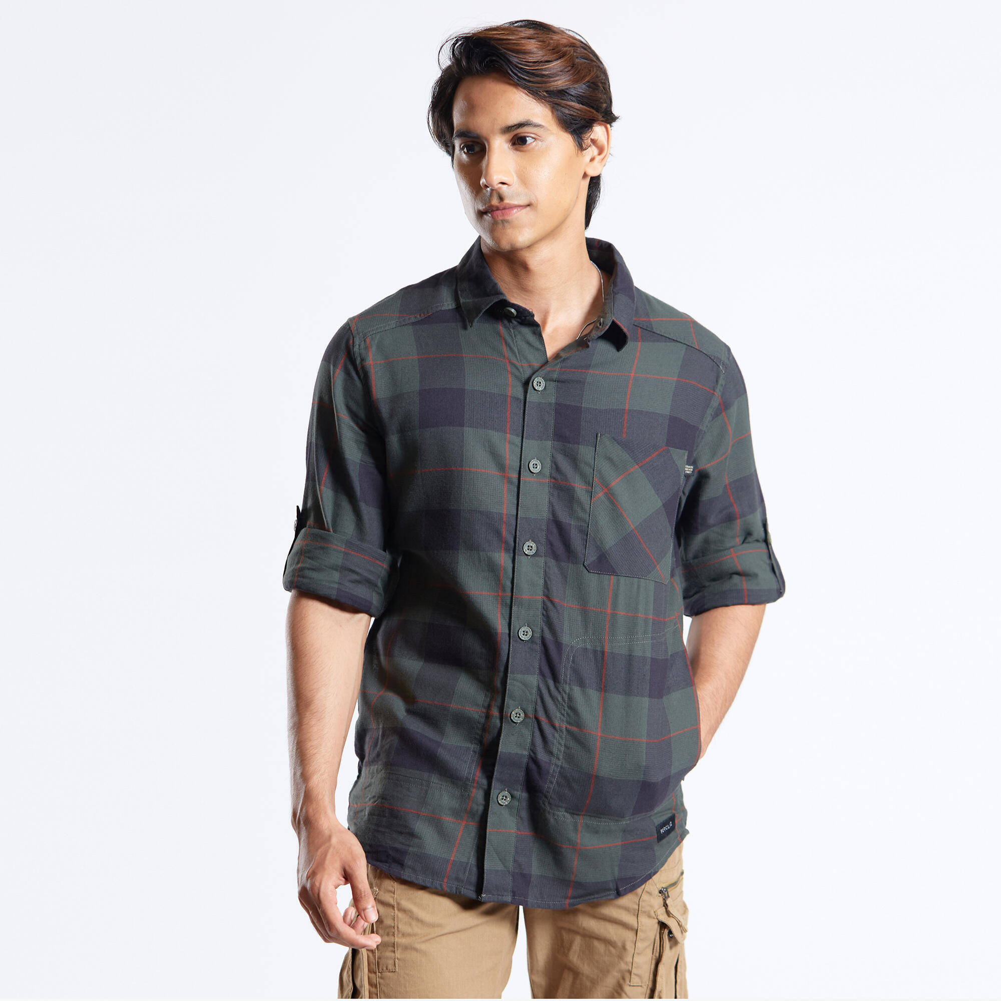 Men Checked Full Sleeve Light Flannel Shirt Dark Green - Travel 500 -  3