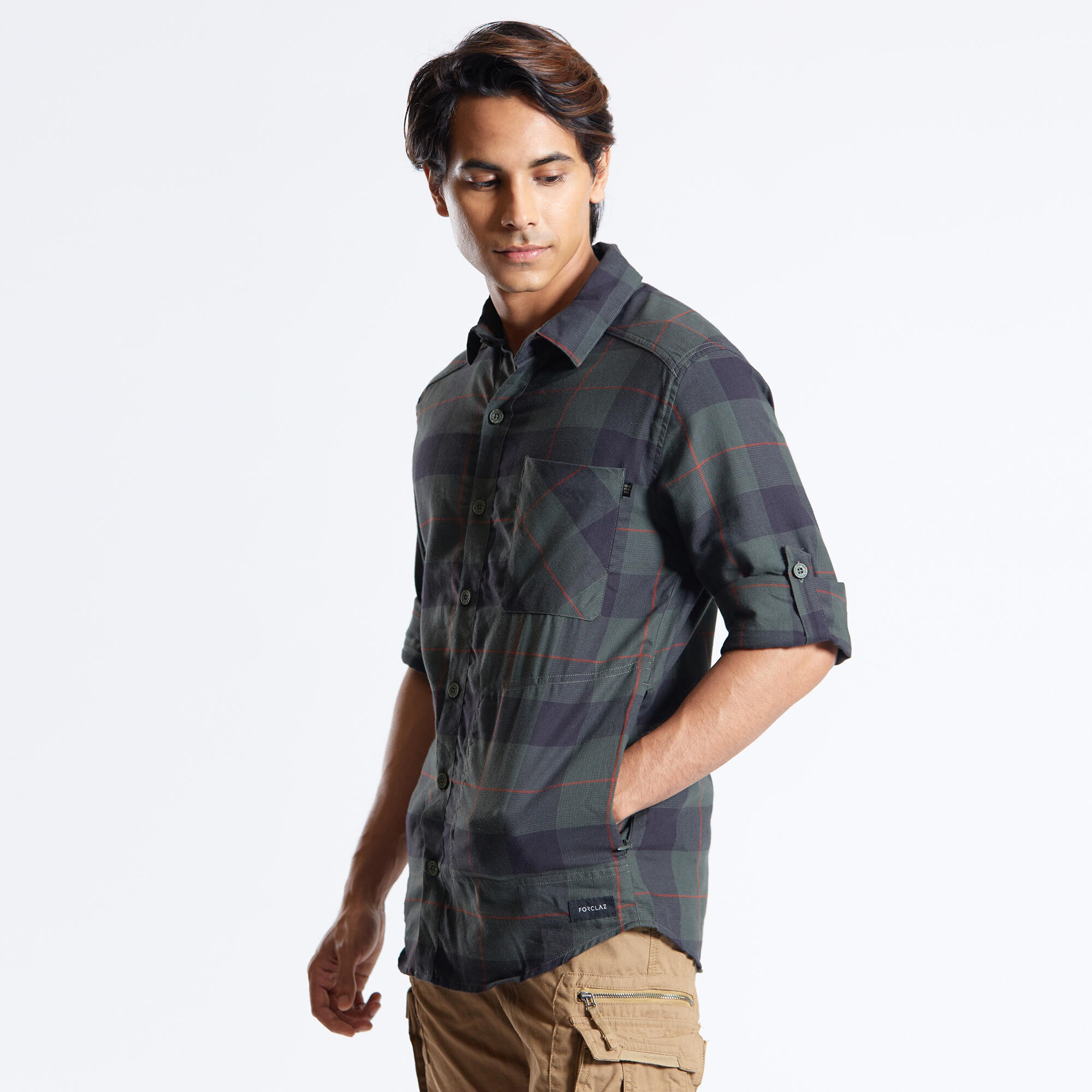 Men Checked Full Sleeve Light Flannel Shirt Dark Green - Travel 500