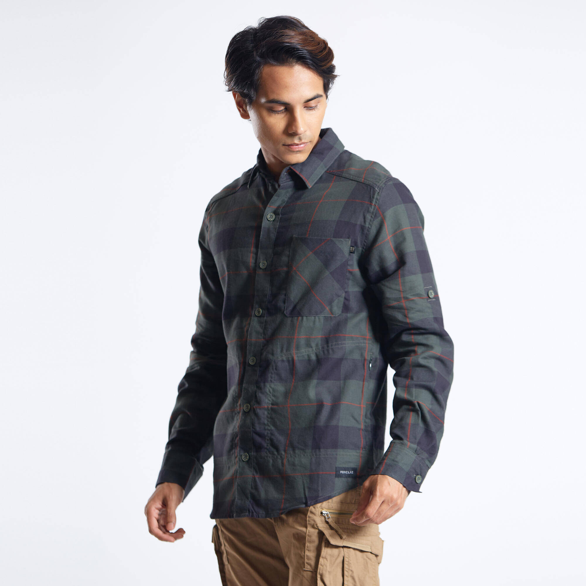 Men Checked Full Sleeve Light Flannel Shirt Dark Green - Travel 500 -  1