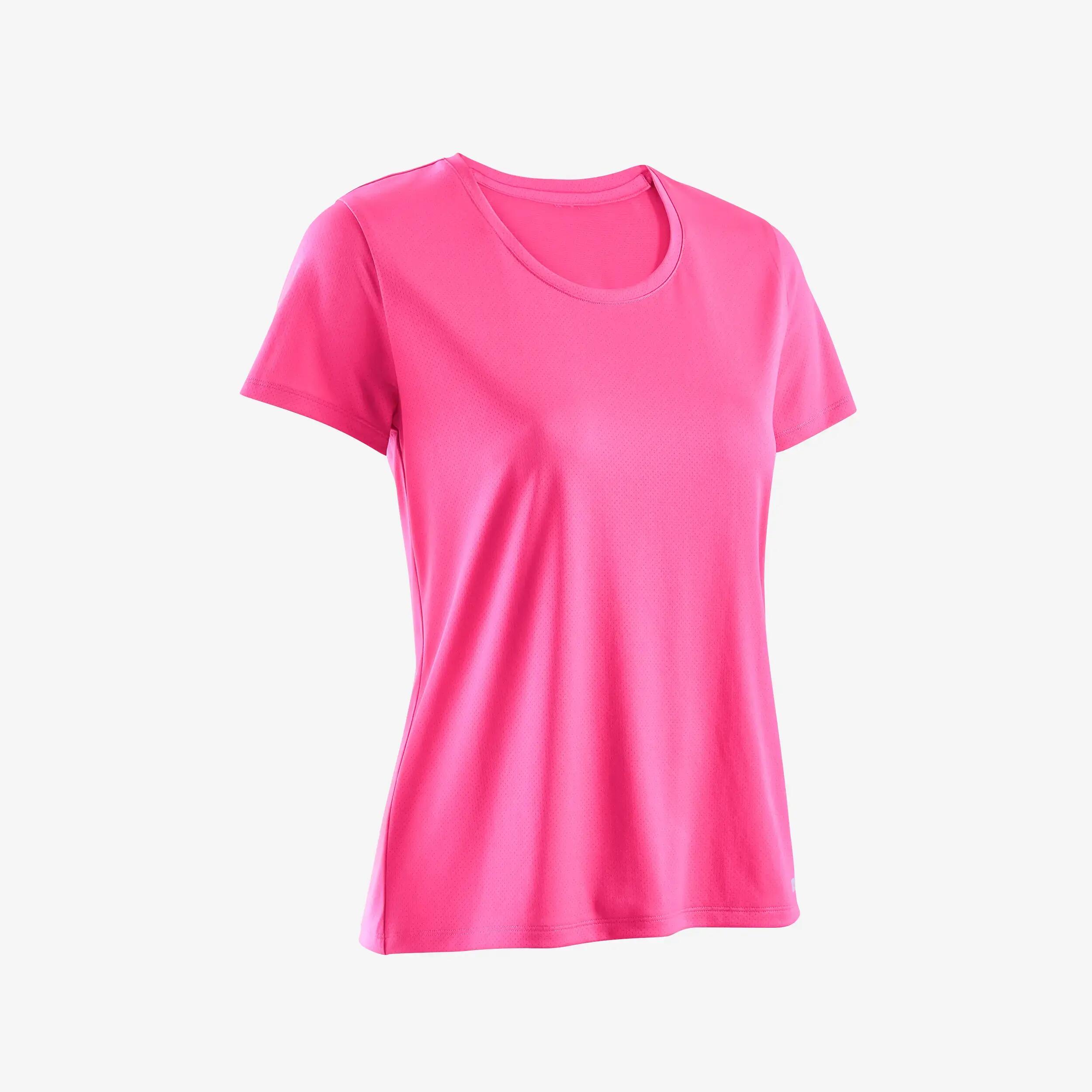 POLERA DE RUNNING TRANSPIRABLE MUJER KIPRUN RUN 100 ROSA FUCSIA  5/5
