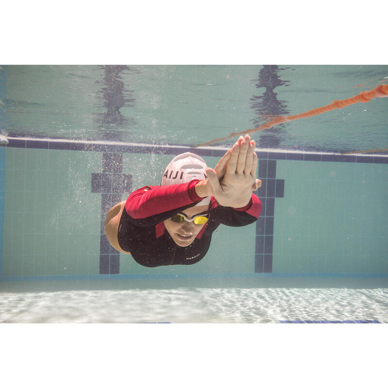 Bañador Mujer manga larga Natación Negro Rojo