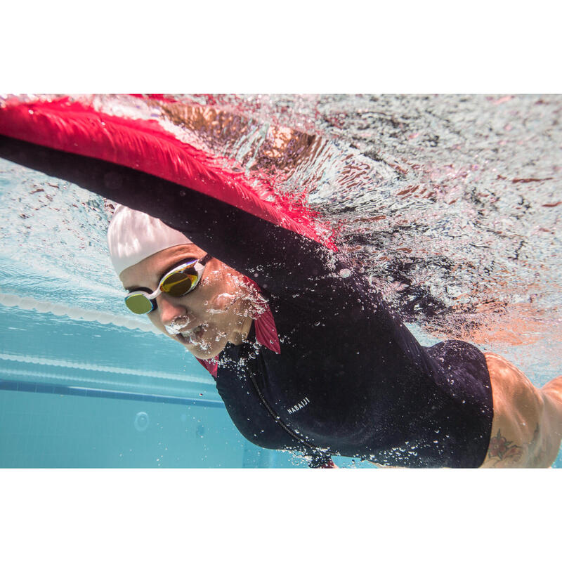 Bañador Mujer manga larga Natación Negro Rojo