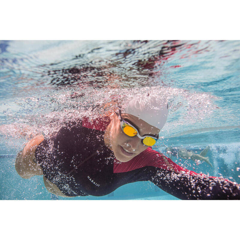 Schwimmbrille verspiegelte Gläser Einheitsgröße - BFit schwarz/orange 