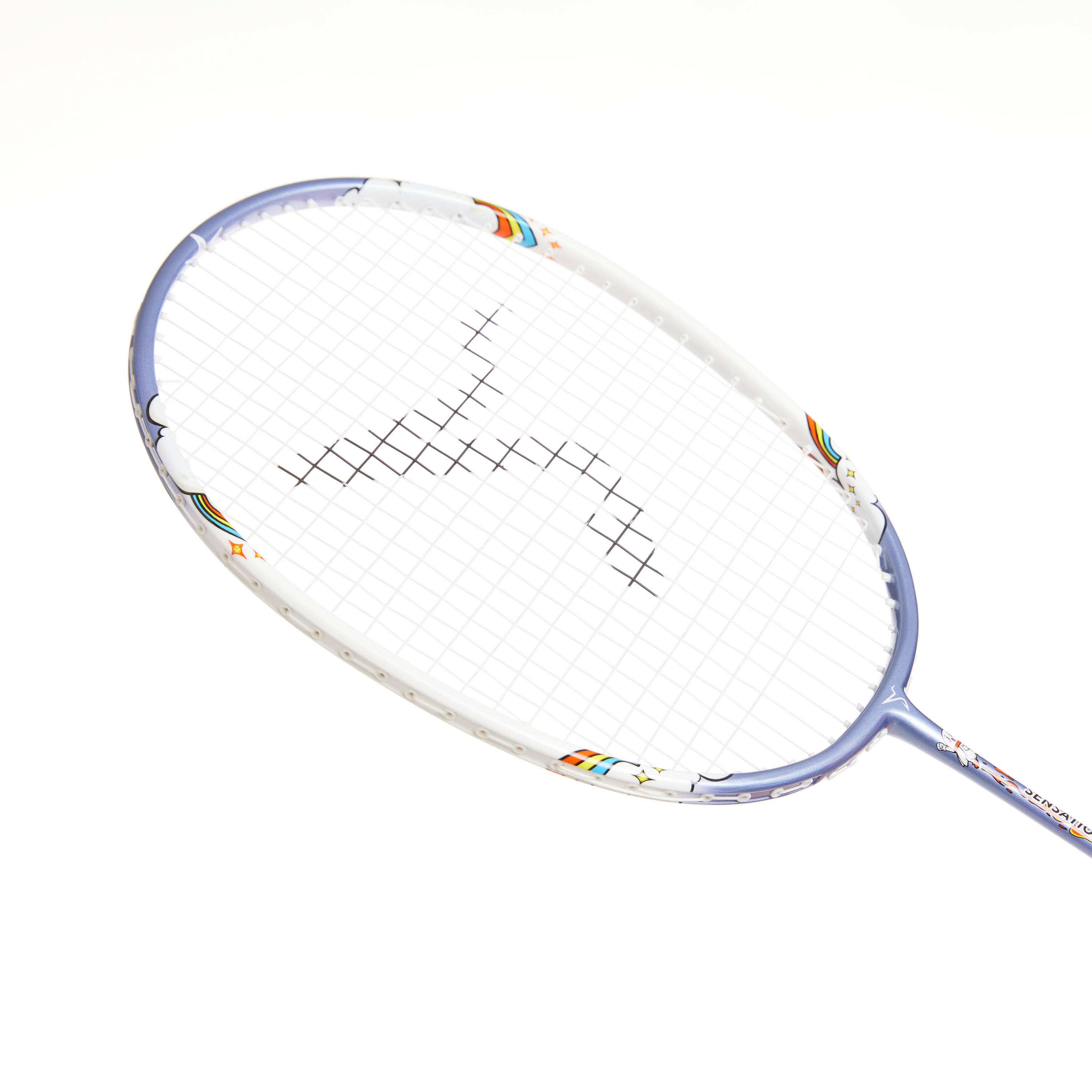 Kids Badminton Racket 77g Light Weight Isometric Frame White/Blue -  2