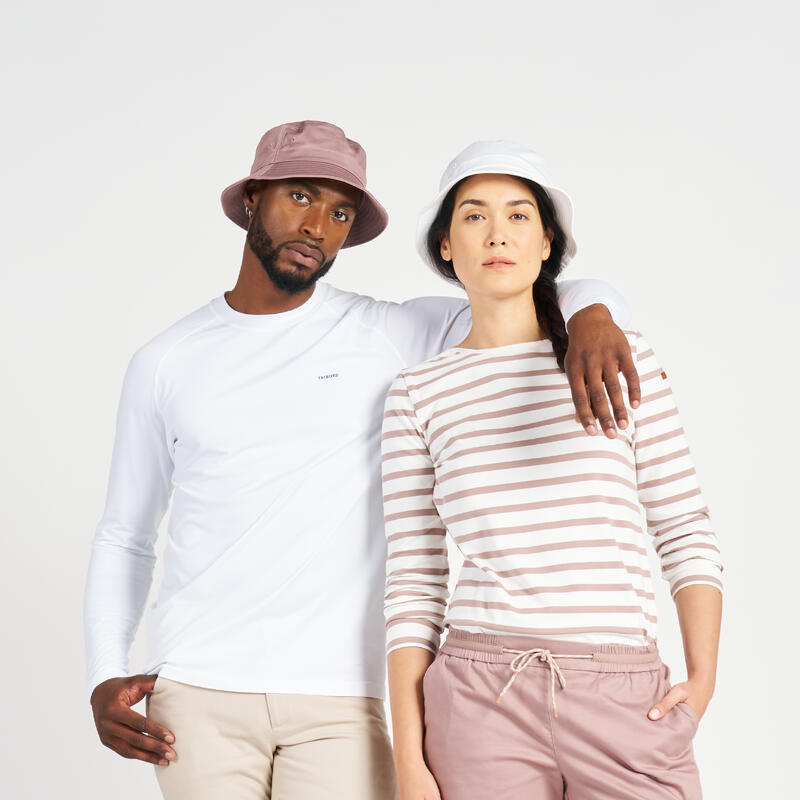 T-Shirt Manches longues - marinière de voile femme Sailing 100 Ecru taupe