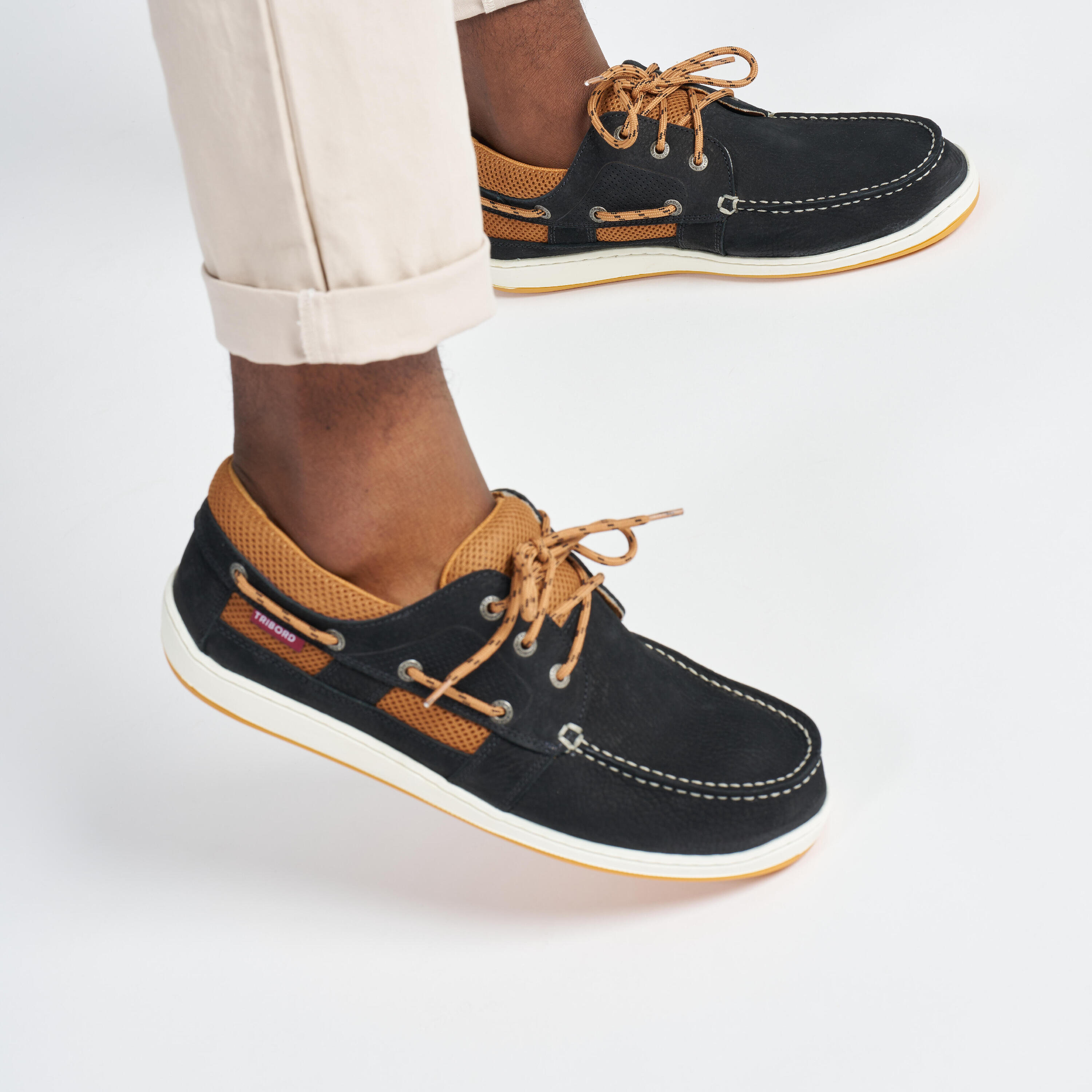 Men's Leather Boat Shoes Clipper Black 5/7