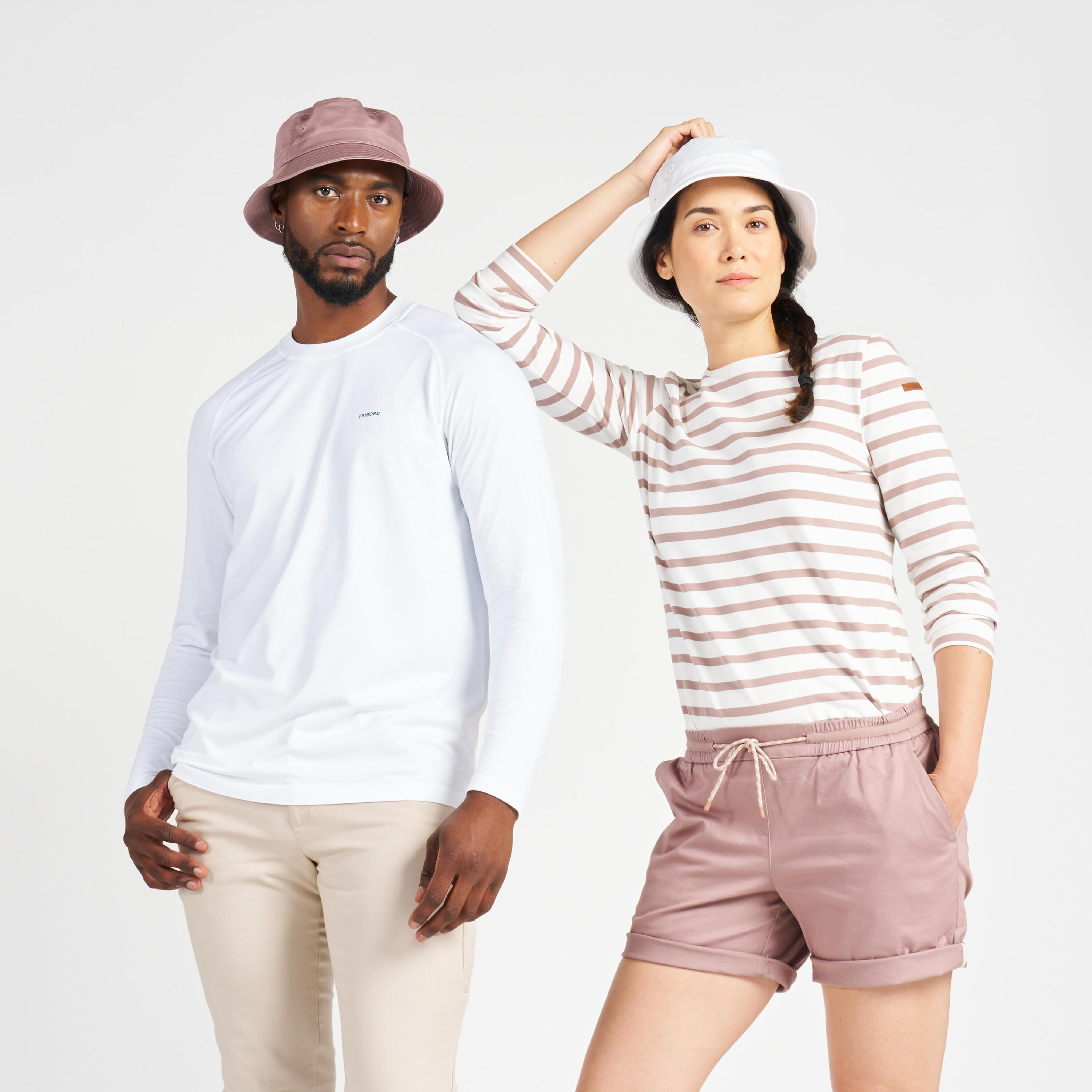 Maglia vela donna SAILING 100 marinara beige 8/9