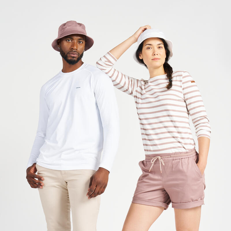 Streepjesshirt met lange mouwen voor zeilen dames Sailing 100 ecru taupe