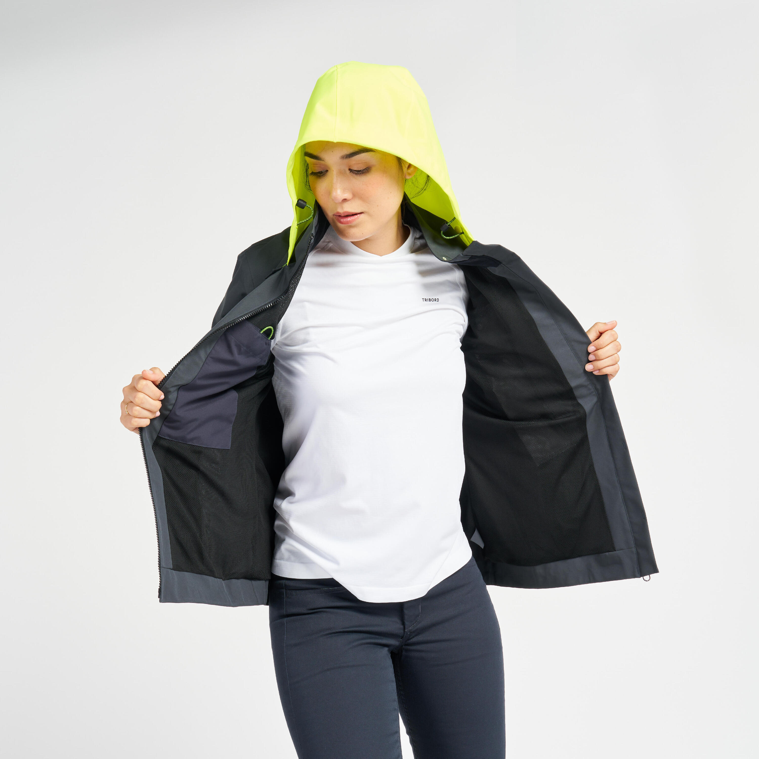 Women's sailing waterproof windproof jacket SAILING 300 - Dark grey Yellow hood 13/13