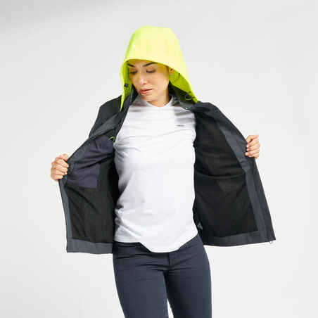 Women's sailing waterproof windproof jacket SAILING 300 - Dark grey Yellow hood