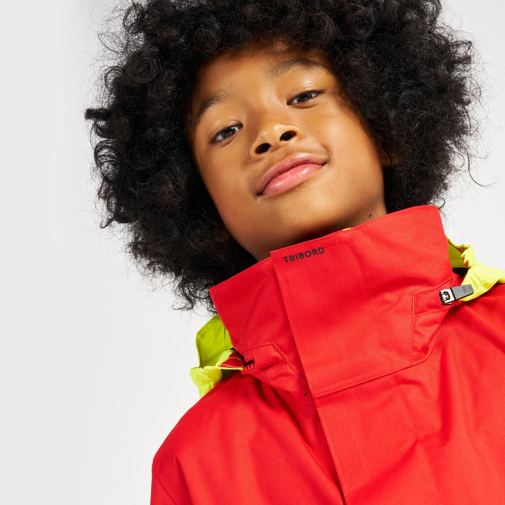 Kids’ waterproof windproof SAILING jacket 500 Red yellow