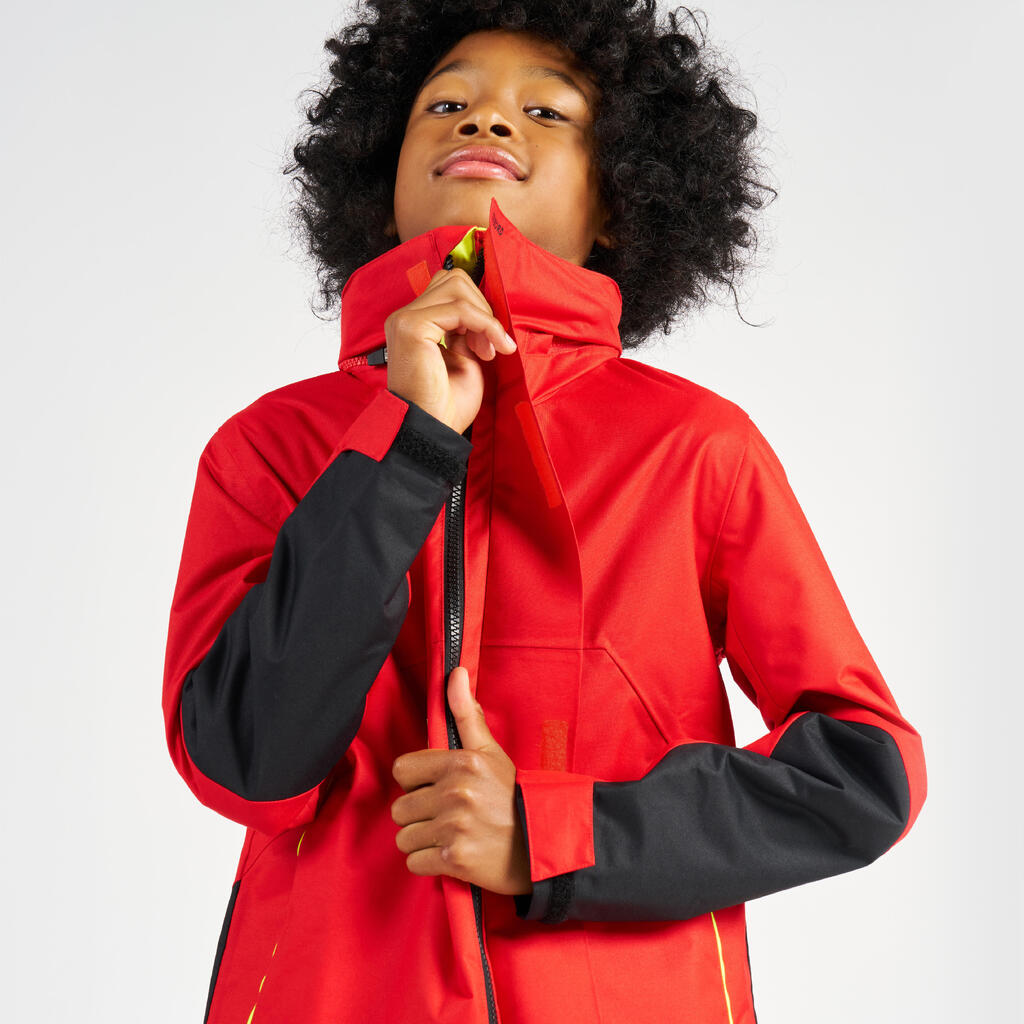 Kids’ waterproof windproof SAILING jacket 500 Red yellow