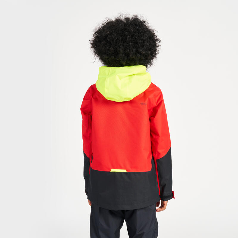 Veste de quart imperméable coupe-vent de voile Enfant SAILING 300 Rouge jaune