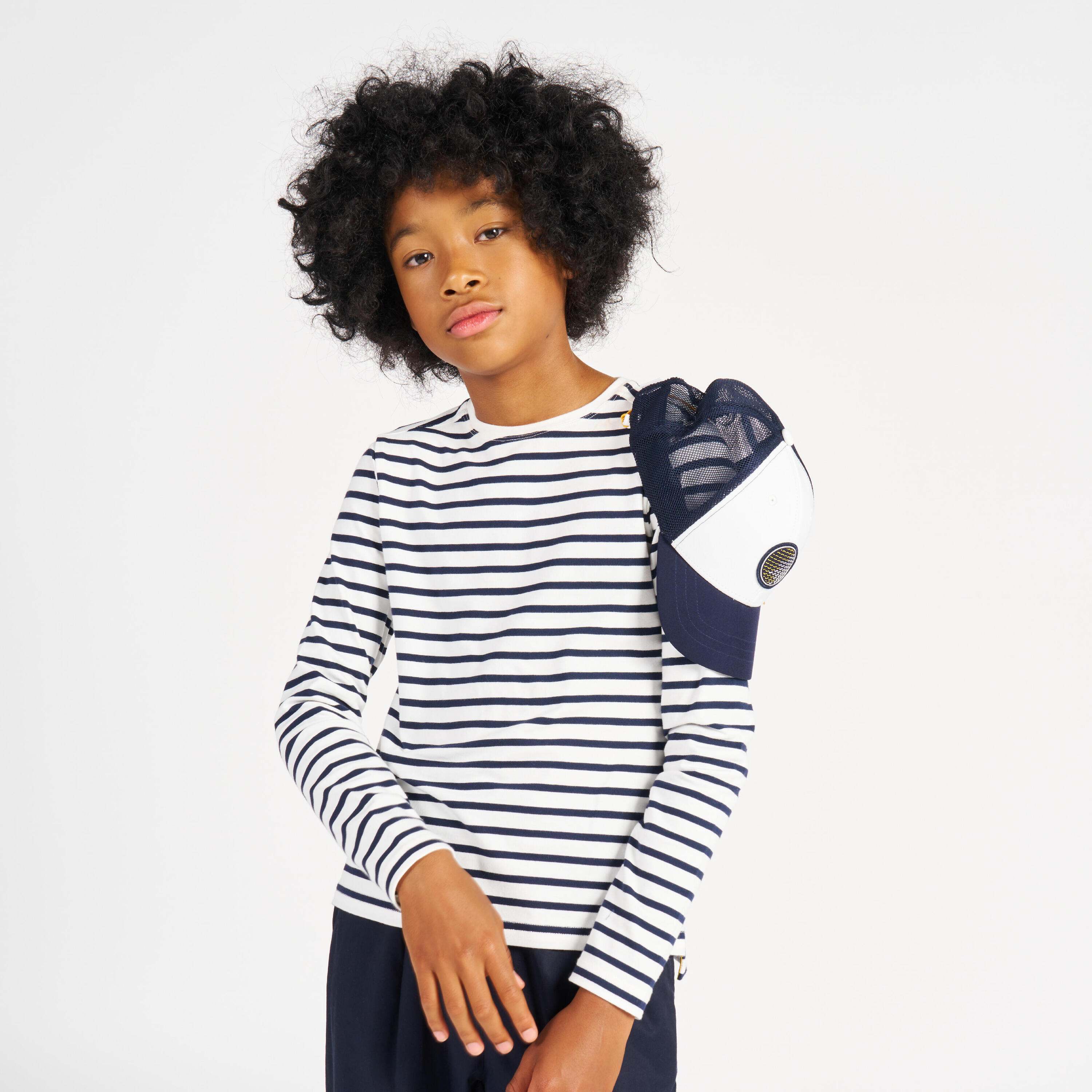 Kids' sailing cap Sailing 500 Ecru blue 8/12