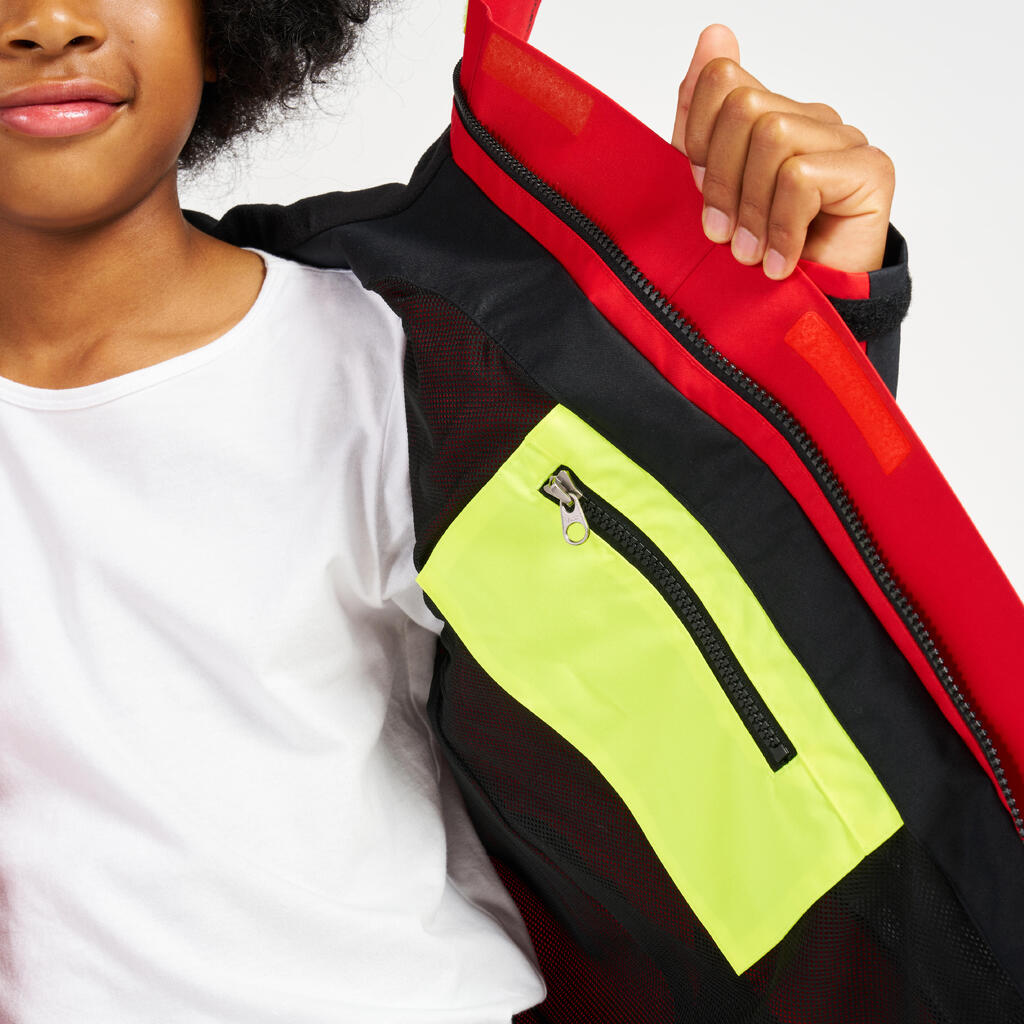 Kids’ waterproof windproof SAILING jacket 500 Red yellow